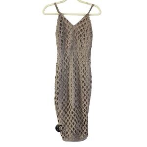 Missguided Strappy Lattice Midi Dress Taupe Women’s Size 4 Wedding Summer Dance